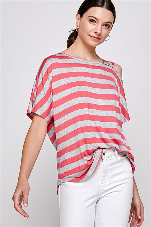 C84-A-3-WT2421ST-1 CORAL GRAY STRIPES TOP 2-2-2