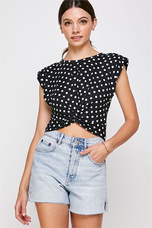 C12-B-1-WT2384 BLACK WHITE POLKA DOT TOP 2-2-2