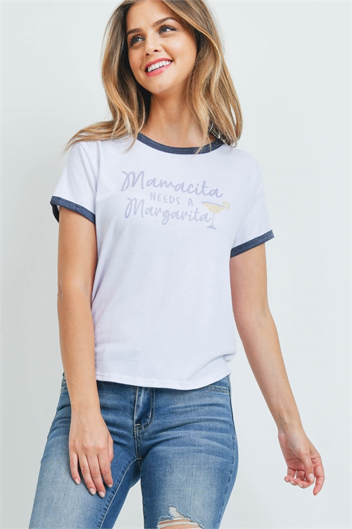 S15-5-4-T701 WHITE NAVY "MAMACITA NEEDS A MARGARITA" PRINT TOP 2-2-2