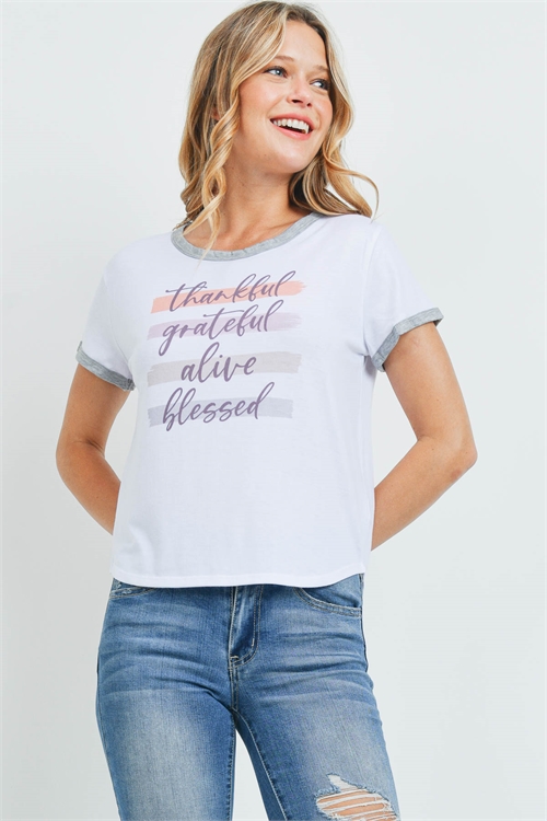 SA4-7-1-T701 WHITE "THANKFUL GRATEFUL" PRINT TOP 2-2-2