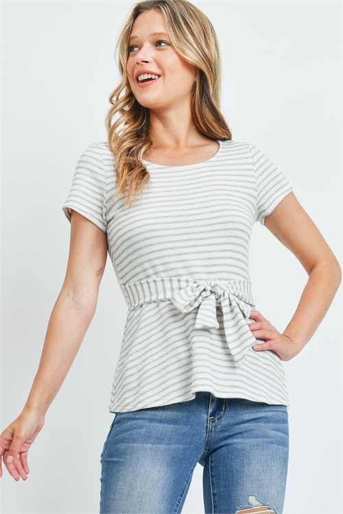 C24-B-2-T9484 IVORY HEATHER GRAY STRIPES TOP 2-2-2