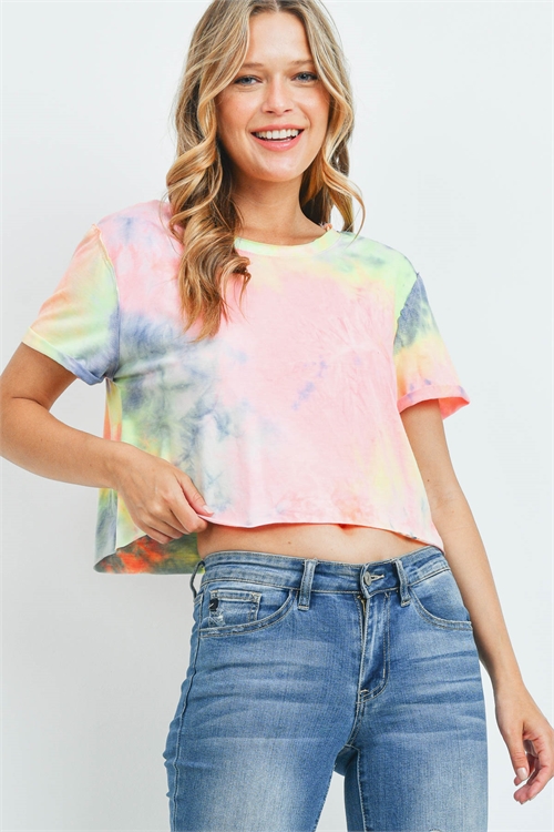 C4-B-2-T3689 IVORY NEON TIE DYE TOP 3-2-1