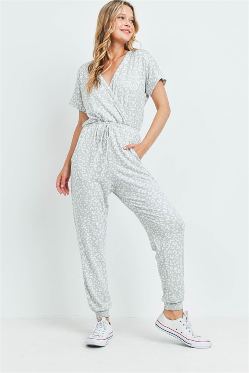 S13-4-3-J36781 GRAY WHITE CHEETAH PRINT JUMPSUIT 3-2-1