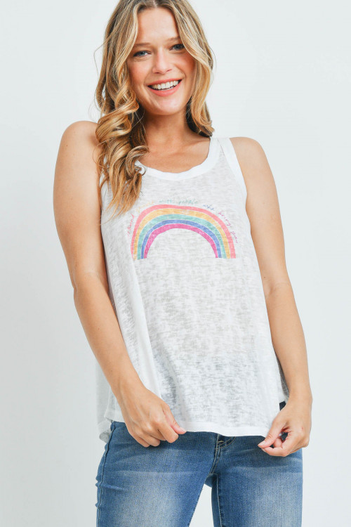 S10-19-3-T828 IVORY "SURROUND YOURSELF WITH PEOPLE WHO BRING YOU RAINBOW" PRINT TOP 2-2-2