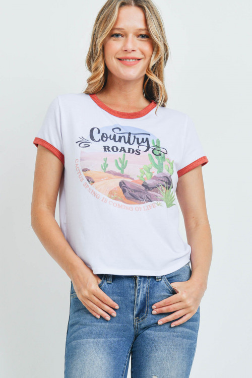 S9-20-3-T701 WHITE "COUNTRY CACTUS" PRINT TOP 2-2-2