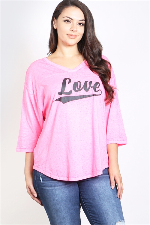 C62-A-2-T20525X NEON PINK "LOVE" PRINT PLUS SIZE TOP 1-3-2