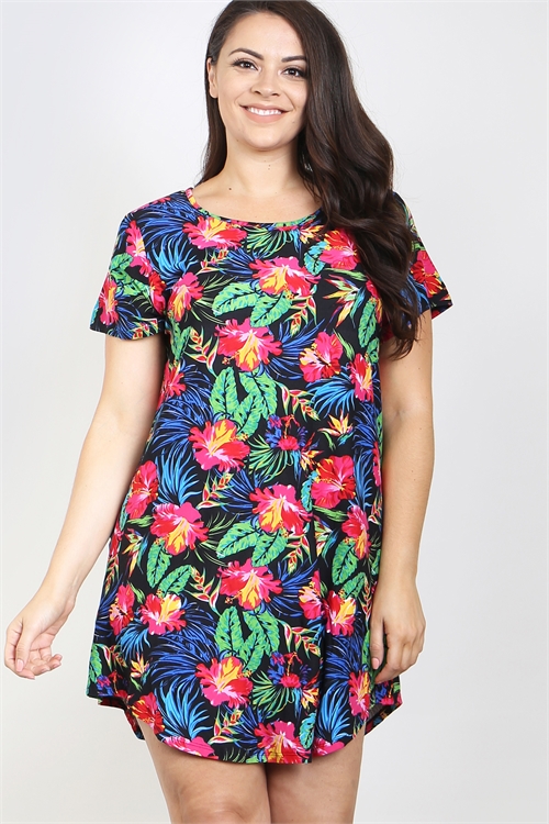 C66-A-1-D23420X BLACK FLORAL PLUS SIZE DRESS 1-3-2