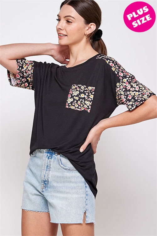 C82-A-2-WT6414X BLACK FLORAL PLUS SIZE TOP 2-2-2