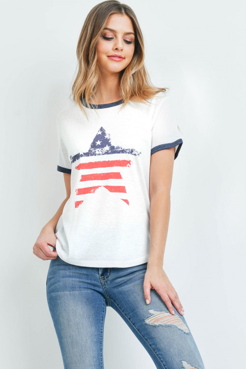 S7-8-4-T701 WHITE "AMERICAN FLAG STAR" PRINT TOP 2-2-2