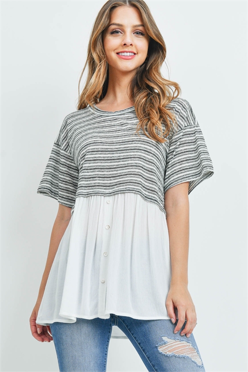 C80-A-2-T72081 IVORY BLACK STRIPES TOP 2-2-2