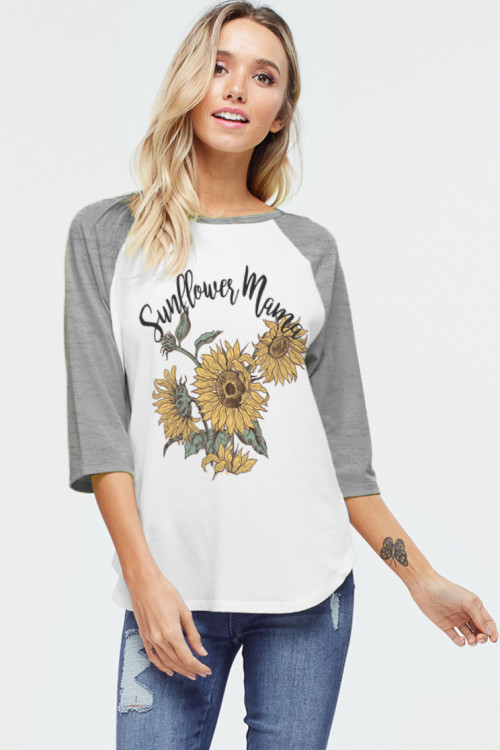 SA4-7-2-T788 IVORY GRAY "SUNFLOWER MAMA" PRINT TOP 2-2-2