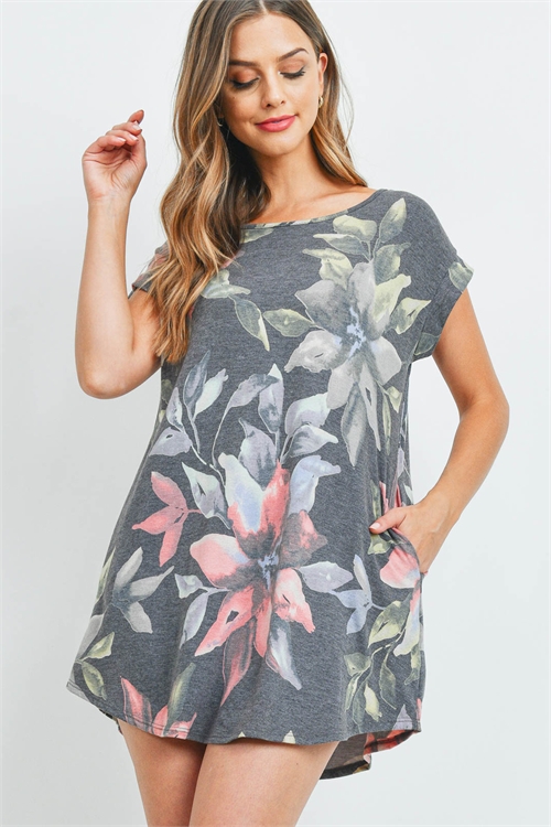 C60-A-1-D9731 CHARCOAL FLORAL DRESS 1-2-2