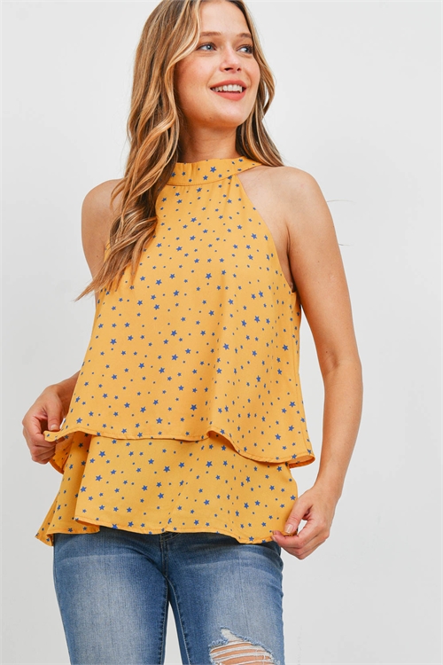 S14-6-1-T9046 MUSTARD BLUE STAR TOP 2-2-2