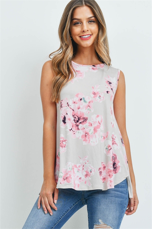 S10-8-1-T7437 TAUPE FLORAL TOP 2-2-2