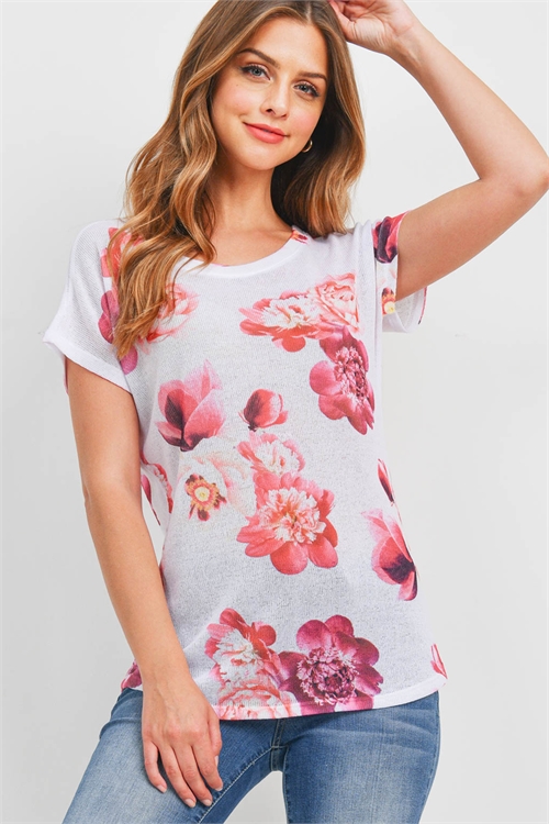 S10-19-3-T1041 WHITE PINK FLOWER TOP 1-2-2-1