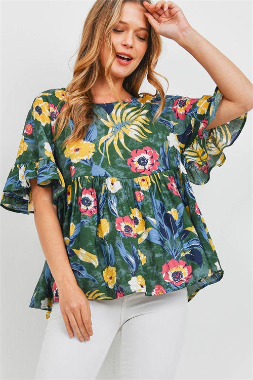 C10-A-3-T3739 DARK OLIVE FLORAL TOP 2-2-2