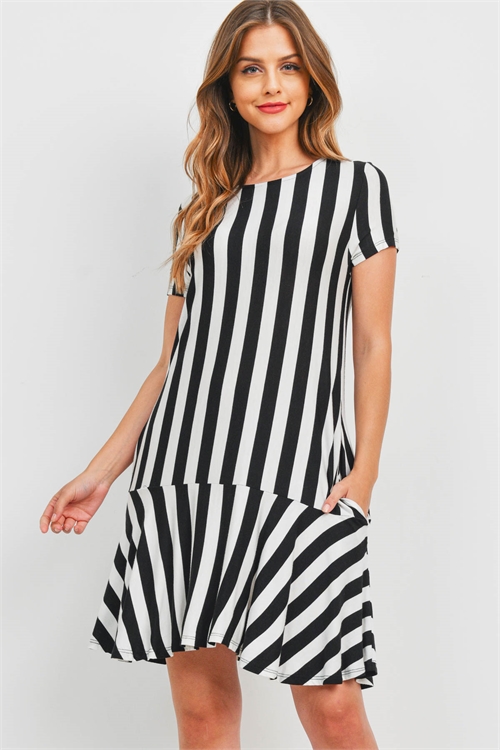 C20-A-3-D9403 IVORY BLACK STRIPES DRESS 2-2-2