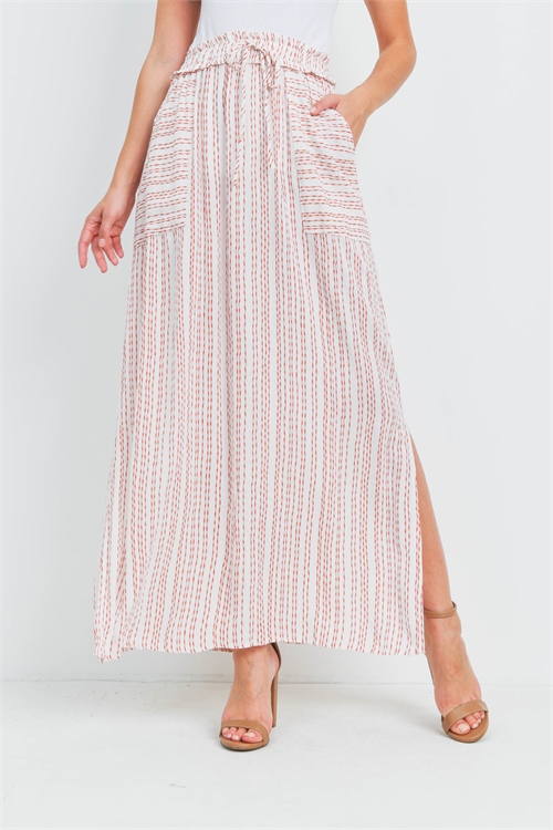 S10-5-2-SD20578-LW536 IVORY RUST STRIPES SKIRT 2-2-2