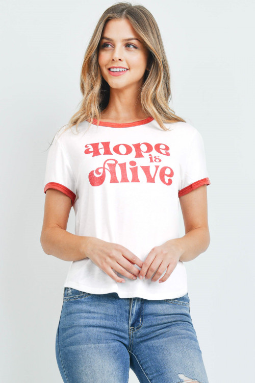 S15-9-3-T701 WHITE "HOPE IS ALIVE" PRINT TOP 2-2-2