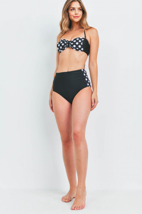 S11-18-2-S245 BLACK WHITE WITH DOTS 2 PIECE SWIMSUIT 2-2-2-2