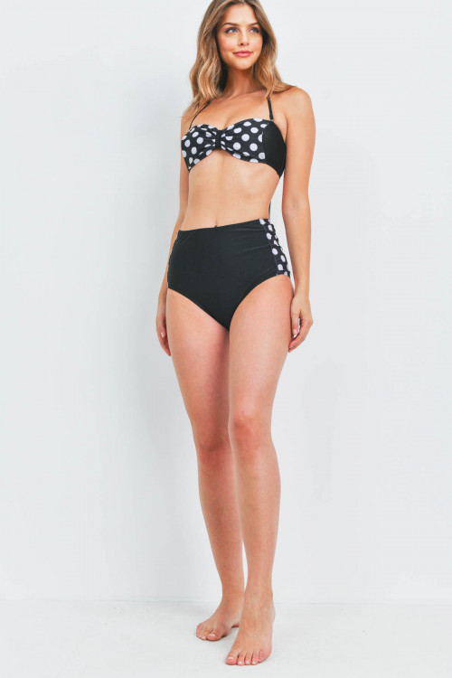 S10-14-3-S245 BLACK WHITE WITH DOTS 2 PIECE SWIMSUIT 2-2-1