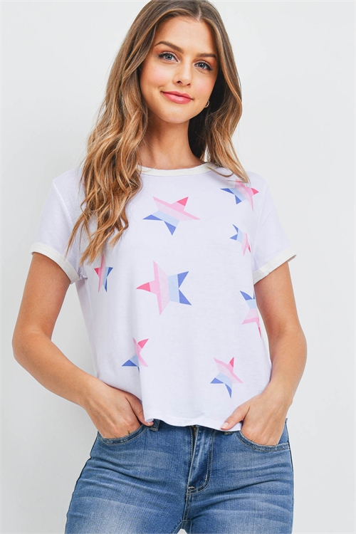 S9-14-4-T701 WHITE "STAR" PRINT TOP 2-2-2