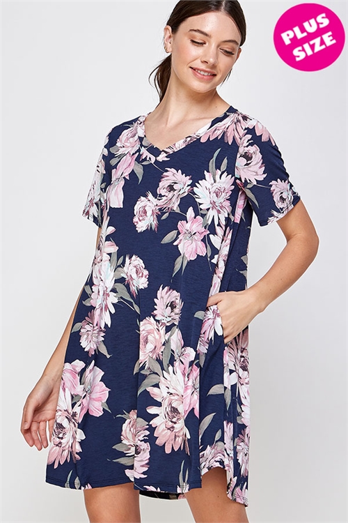 C24-A-3-WD1117X-2 NAVY FLORAL PLUS SIZE DRESS 2-2-2