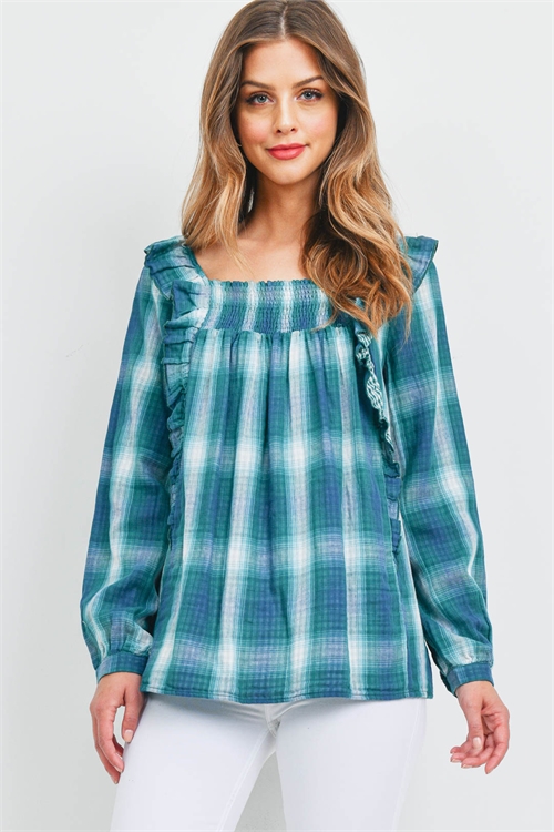 S4-10-1-T3534 TEAL GREEN CHECKERED TOP 2-2-2