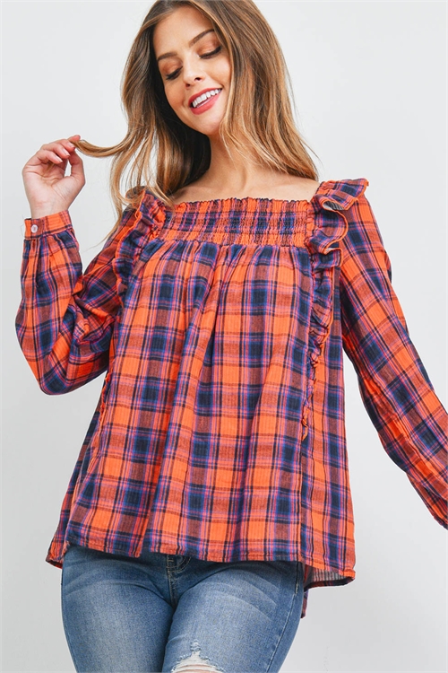 S9-12-4-T3534 ORANGE NAVY CHECKERED TOP 2-2-2