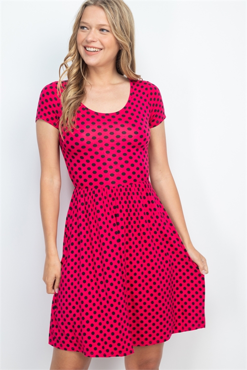 C26-A-3-D7155 FUCHSIA BLACK WITH DOTS DRESS 2-2-2