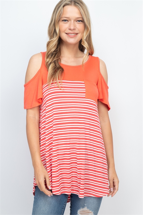 C68-A-2-T5022 CORAL STRIPES TOP 2-2-2