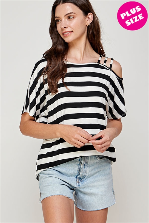 C10-A-1-WT2421X BLACK STRIPES PLUS SIZE TOP 2-2-2