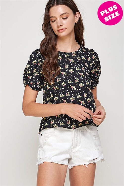 C28-A-3-WT2442X BLACK FLORAL PLUS SIZE TOP 2-2-2