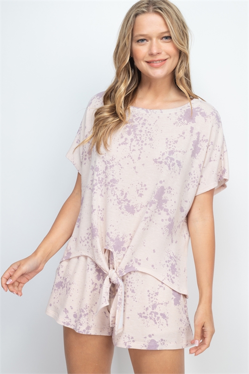 C82-A-3-SET9705 LAVENDER ABSTRACT TOP & SHORT SET 2-2-2