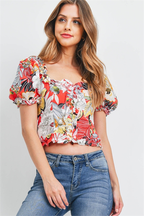 S11-13-3-T1363 RED FLORAL TOP 3-2-1