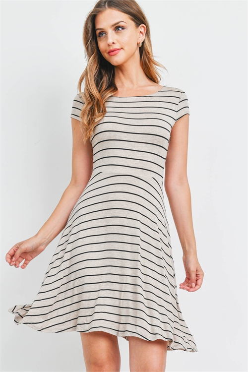 C78-A-3-D4039 OATMEAL WITH STRIPES DRESS 2-2-2