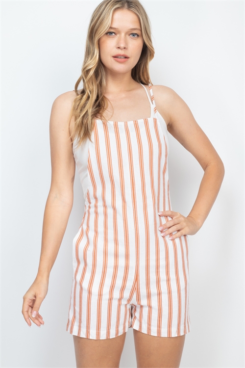 S9-9-4-R7215 RUST IVORY STRIPES ROMPER 2-2-2