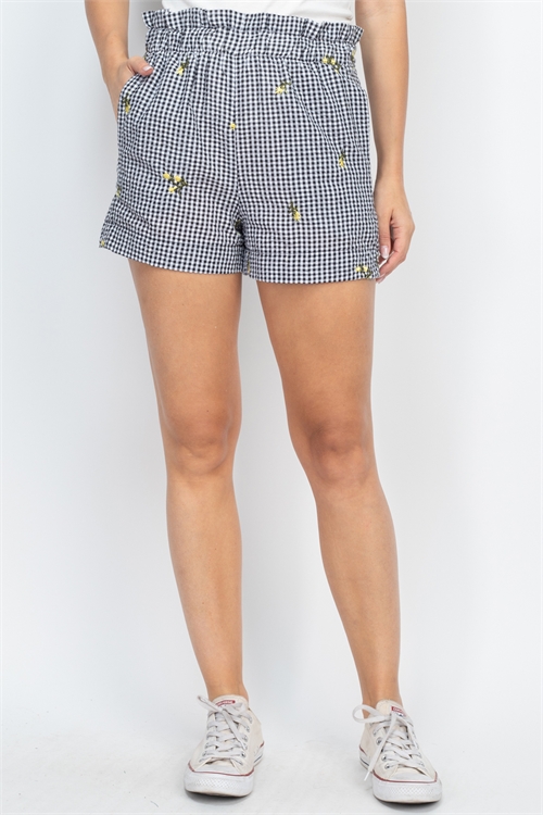 C32-B-2-S10583-343 BLACK CHECKERED WITH FLOWER SHORTS 2-2-2