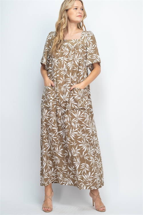 S4-9-4-D35587 OLIVE WHITE WITH LEAVES DRESS 2-2