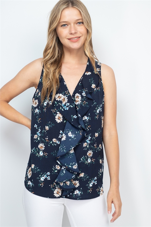 S11-10-3-T12925 NAVY FLORAL TOP 2-2-2