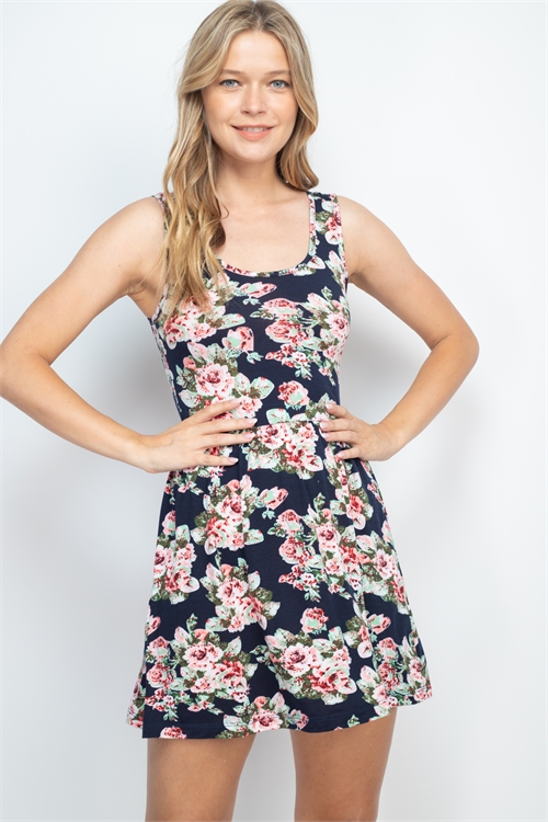 S10-17-1-D267 NAVY CORAL FLOWER PRINT DRESS 1-2-1