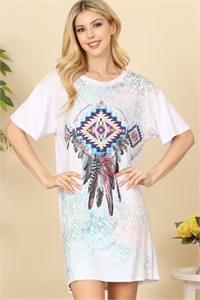 S7-2-3-D2024 WHITE FEATHER PRINT DRESS 2-2-2 (NOW $3.50 ONLY!)