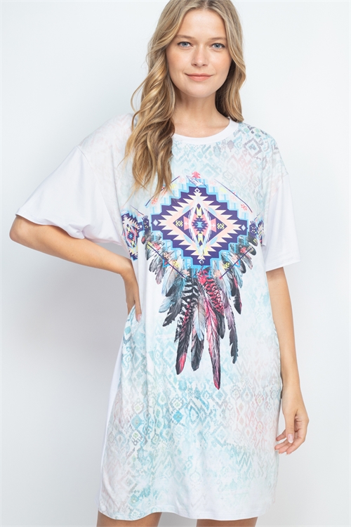 S9-18-3-D2024 WHITE FEATHER PRINT DRESS 2-1