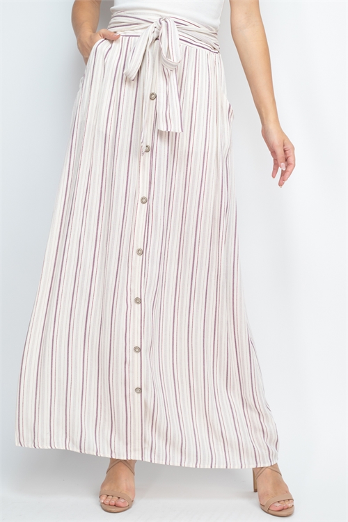 C54-A-2-S20477-527 CREAM PLUM STRIPES SKIRT 2-2-2