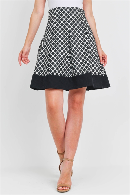 C62-A-2-S20448 BLACK IVORY WAVE PRINT SKIRT 2-2-2