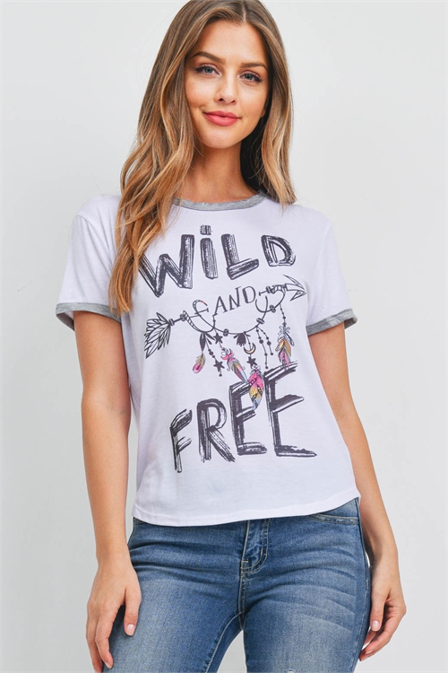 S12-12-2-T701 WHITE "WILD AND FREE" PRINT TOP 2-2-2