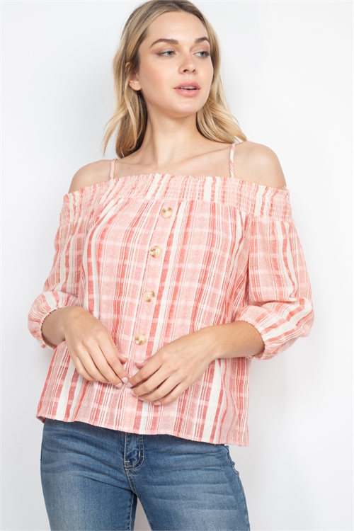 S5-1-3-T1026 CORAL STRIPES TOP 2-2-2