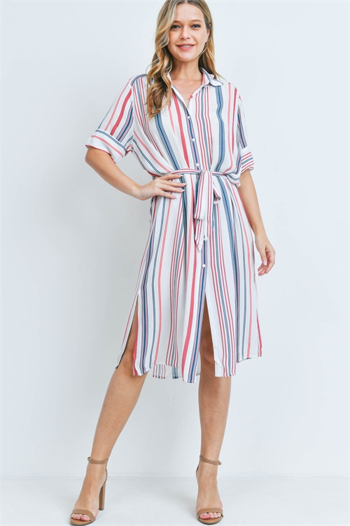 S7-8-2-D3940 IVORY CORAL STRIPES DRESS 2-2-2