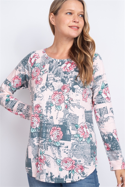 C8-A-2-T6696-LIGHT PINK ROSES PRINT TOP 2-2-2