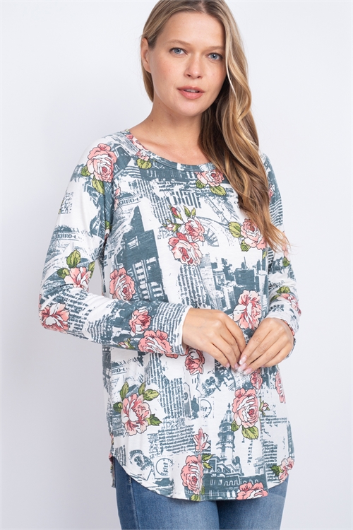 C8-A-2-T6696-WHITE ROSES PRINT TOP 2-2-2